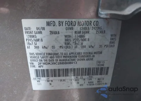 2008 Ford Edge Limited z USA, uszkodzony, nr VIN 2FMDK39C28BB08913